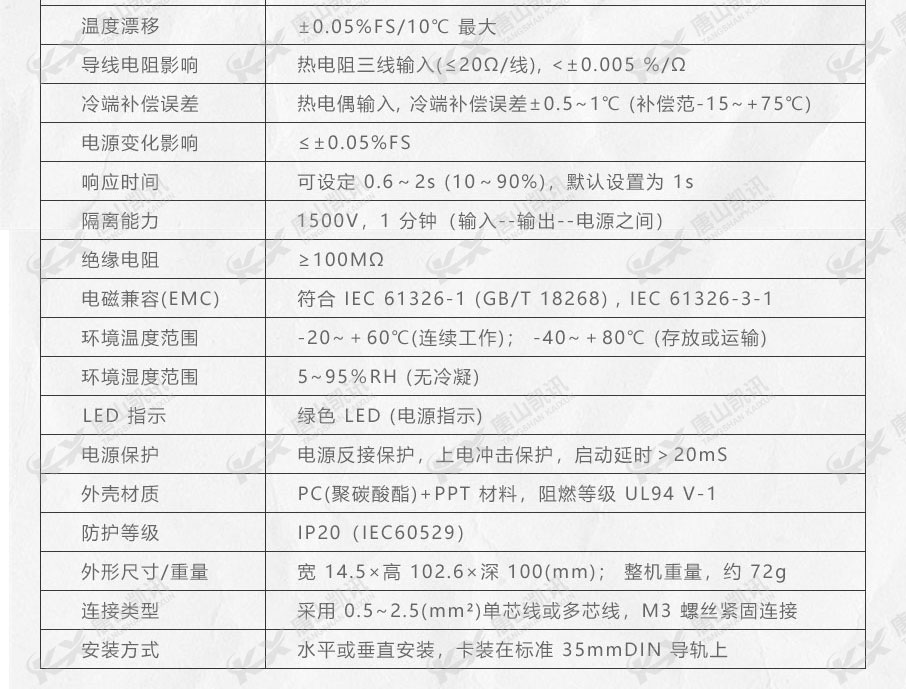 该产品的常规综合参数